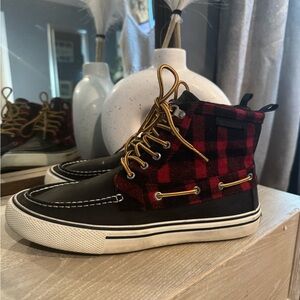 Sperry Red and‎ Black Plaid Sneakers
